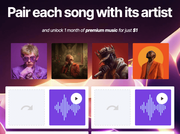 Preview for template "Pasangkan setiap lagu dengan artisnya"